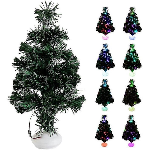42cm Små Julgranar, Fiberoptiska Julgranar Med 8 Färgväxlande Iriserande LED-lampor Konstgjorda Förbelysta Mini Bordsgranar Juldekoration