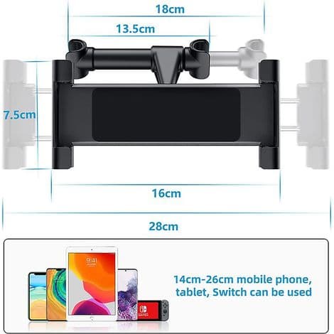 Bil tablet holder, justerbar nakkestøttemontering med 360° rotation til 4,4 til 11-tommer tablets - iPad, Galaxy Tab, Huawei Med