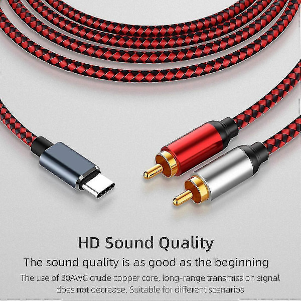 USB-C - 2 RCA -äänikaapeli, Type C uros - 2 RCA uros -äänikaapeli 0,5 m