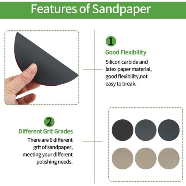 Vandafvisende slibeskive med fløjls tørt sandpapir-5\" 125mm, 1000/1500/2000/3000/4000/5000, 30stk