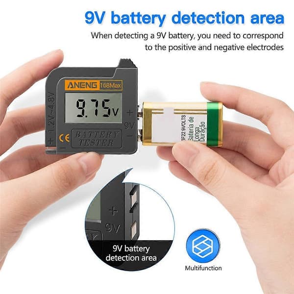 ANENG 168Max Digital Lithium Batterikapacitetstester Universal test Kontrolleret belastningsanalysator Display Check AAA AA Knapcelle