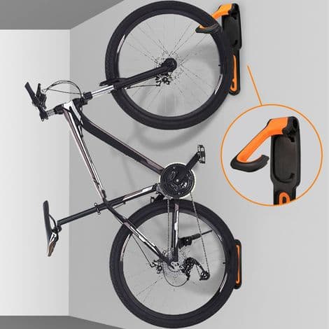 Vertikalt väggmonterat cykelställ, bekväm garageförvaring, enkel cykelmontering, svart och orange