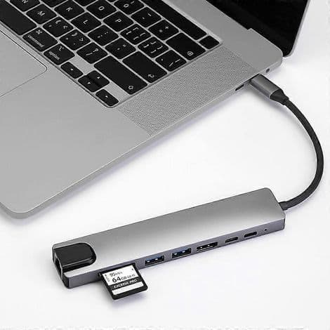 USB-C laptop dokkingstasjon med HDMI, 65W PD-lading og USB-adapter