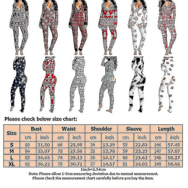 Venalisa Dam Pyjamas Djur En Delig Jul Bodysuit Jumpsuit Långärmad Nattkläder storlek:S