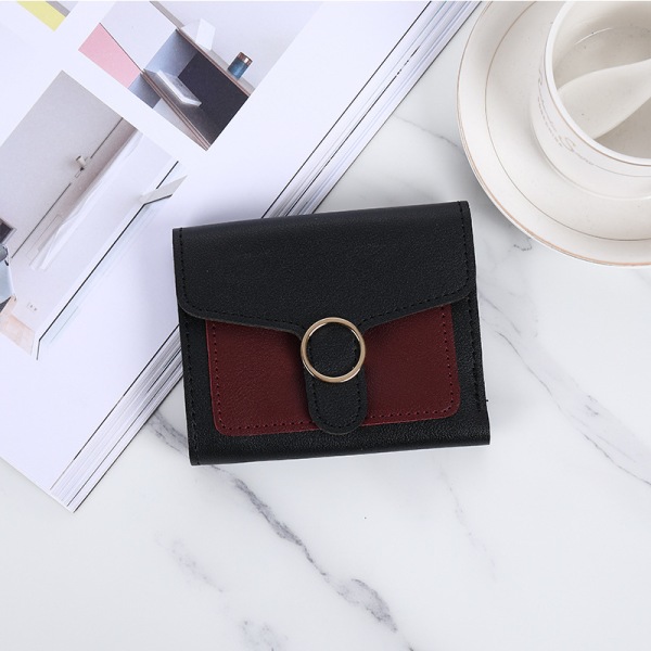 Naisten lyhyt lompakko väriin sopiva yksinkertainen monikorttivetoketju monitoimilompakko-jbk Black