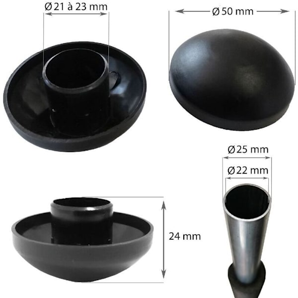 Sæt med 8 sorte 25 mm stanghætter til trampolin