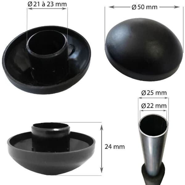 Sett med 8 svarte 25 mm stanghetter til trampoline