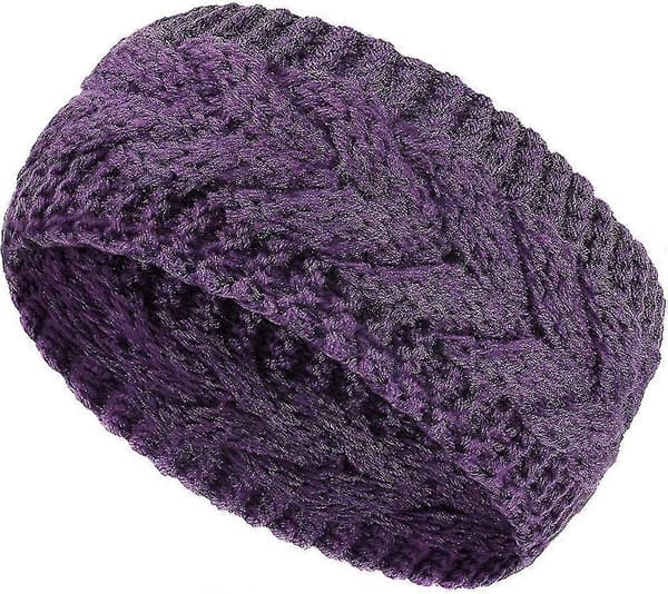 Vinter pannebånd Ull Kabelstrikket Pannebånd Hår Wrap Ørevarmer For Kvinner (lilla)