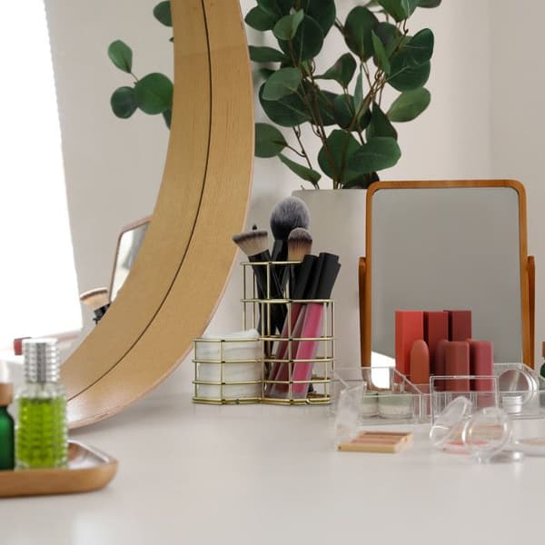 Makeupbørsteholder, kosmetikorganizer, 3-delt børsteholder, metal, guld