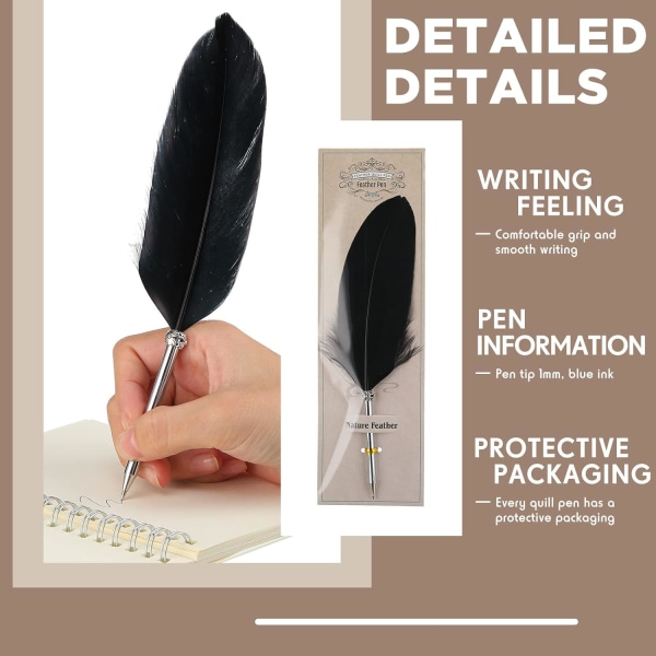 1 st fjäderkulspetspenna, vintage fjäderpenna, mjuk fluffig penna för bröllopssignatur, skolkontor (svart)