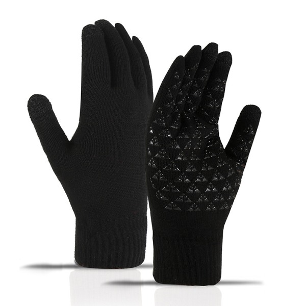 Utomhuscykelhandskar plus sammet och förstorad löpande pekskärm stickade varma handskar jbk black L
