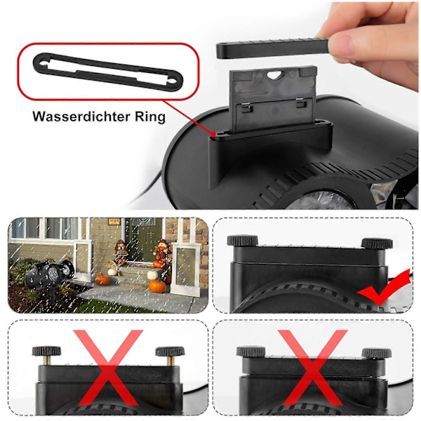 Juleprojeksjonslampe, 12 lysbilder + 9 farger LED-bølge lysprojektor IP65 Utendørs projektor med fjernkontroll Projektor for jul, Halloween,