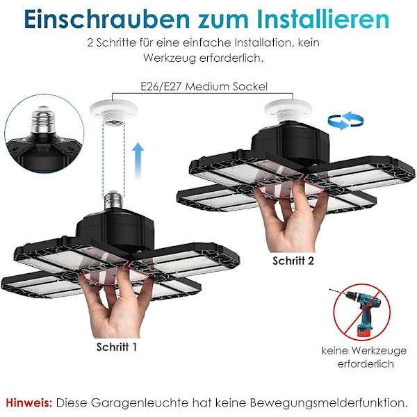 LED Værkstedslampe Garagebelysning 2 stk., Deformerbar Loftlampe med 12 Justerbare Paneler - E26 / E27 Bay Light til Kælder Lager Værksted