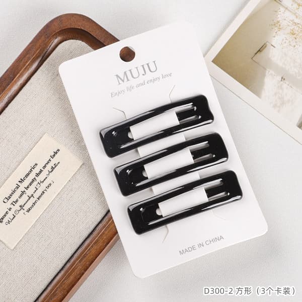 Classic Black Square Hair Clips - Set of 3 Secure Grip