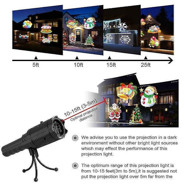 Julelys Projektor med 12 Lysbilleder LED Lommelygte Have Landskab Indendørs/udendørs Julefest Lampe Lys