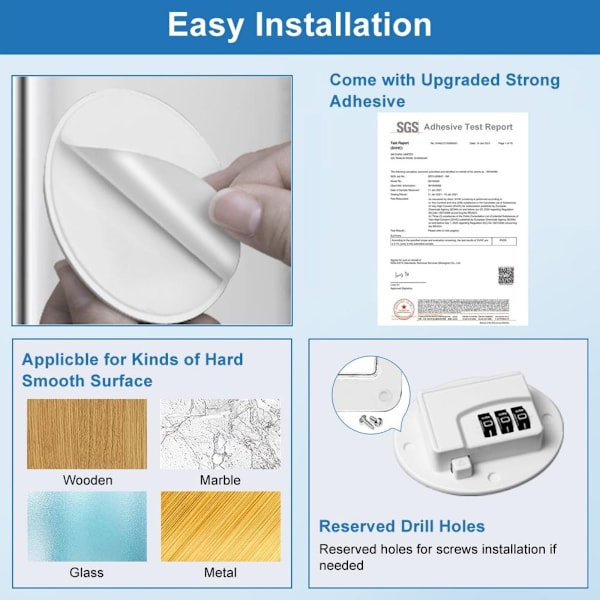Self-adhesive Combination Lock for Refrigerator, Oval Password Lock, Standard Size (2-pack), compatible with Refrigerator White