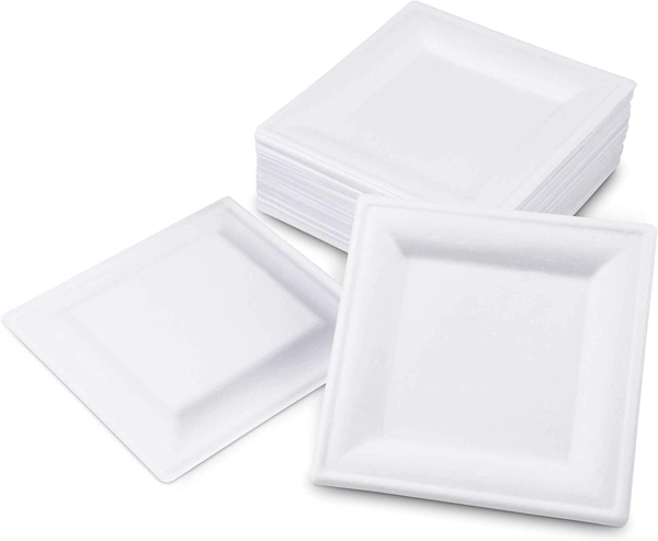 Square Disposable Paper Plates - 50 pack White 26x26 cm
