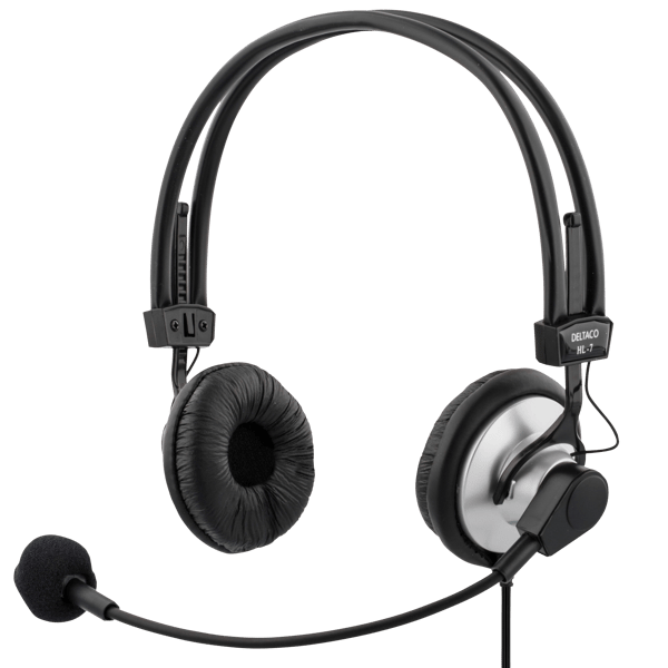 Headset, volymkontroll på kabeln, 2 x 3,5 mm, 2 m kabel