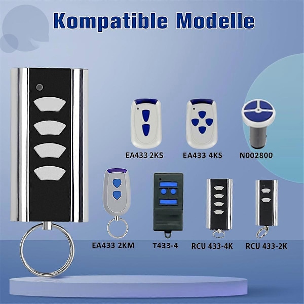 Fjernkontroll for Entrematic RCU 433-4K, RCU 433-2K, EA433 2KM, 433.92 Rullende Kode Garasjeport Fjernkontroll 2 stk