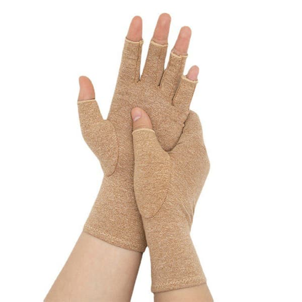 Trykaflastningshandsker med halvfinger, 1 par beige