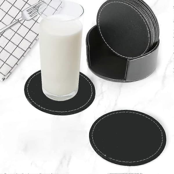 6-pak - Læder coasters - Coasters til glas, sort