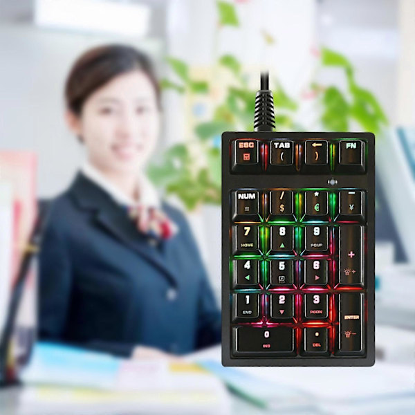 K21 Mini Mekanisk Numerisk Tastatur 21 Taster USB Kablet Numpad RGB Kasseapparat Skrivebord