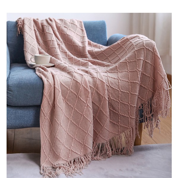 Strikket pledd teppe - 127*152cm - rosa
