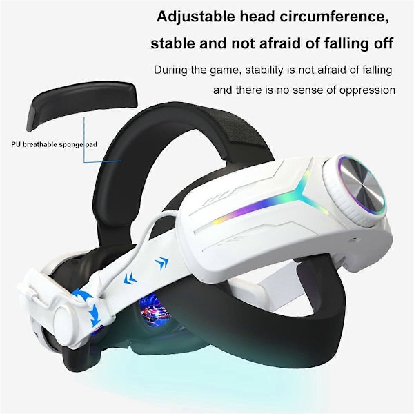 VR-pääpanta Meta Quest 3:lle, sienipehmusteinen RGB-lataava kuulokemikrofoni sisäänrakennetuilla 8000 mAh:n akuilla, VR Ac