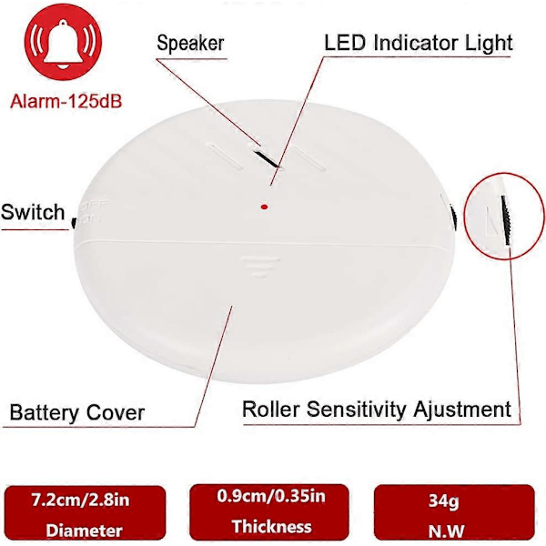 Glasbrottslarm 125dB Fönstervibrationsdetektor Sensorlarm 3-pack Ultratunn Stöldskyddslarm för Dörr och Fönster med Justerbar Känslighet