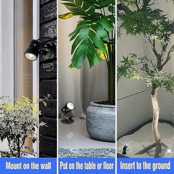 2 stk. LED Spotlights Innendørs Kompatible Planter, 3 Farge Aksentbelysning Dimbar Uplights Spotlight Lampe Med Dimmerbryter ny