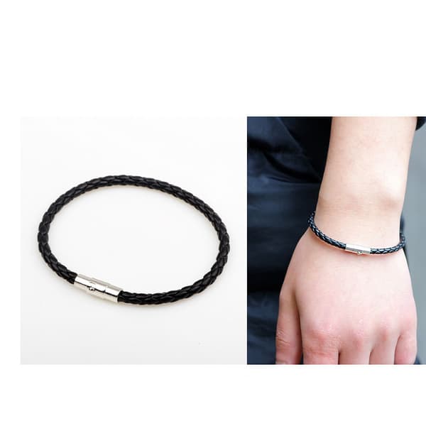 Black Leather Bracelet with Magnetic Clasp