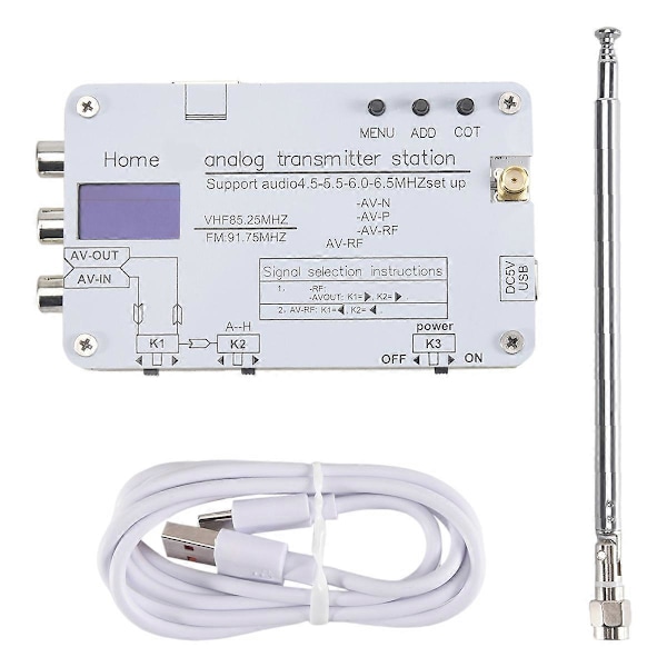 For HamGeek Hvit Analog TV Signal Sender Hjem Analog TV Sender med OLED-skjerm Støtter