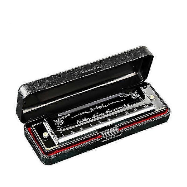 10 Huller 20 Harmonica Blues Deluxe Harmonica Begynder C Harmonica - Sort f26