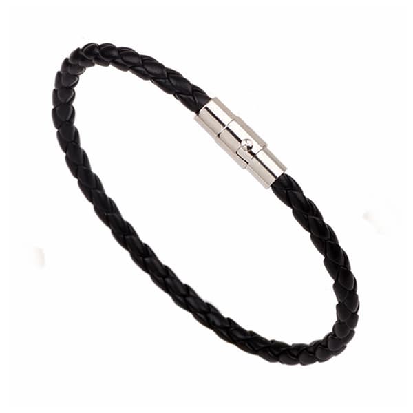 Black Leather Bracelet with Magnetic Clasp