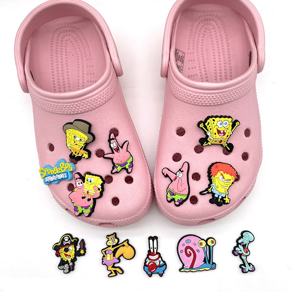 12 stk. Tegneserie Spongebob Sko Charms Dekorasjon for DIY Croc Clog Sandaler Tilbehør