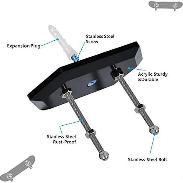 3 Pakker Veggmontert Skateboardholder Skateboardhenger for Skateboarddekk Utstilling og Oppbevaring