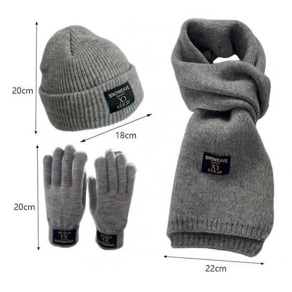 Vinter Beanie Hat Scarf Handsker Sæt Solid Tyk Varmt Elastisk Vindtæt Udendørs Strikket Hat Hals Farve: Sort