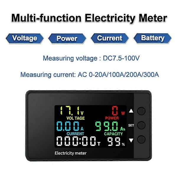 6-i-1 Voltmeter Amperemeter DC 7,5-100V Wattmeter LED Digital Elektrisk Mätare Multifunktionell Spänningsströmsmätare 0-20A