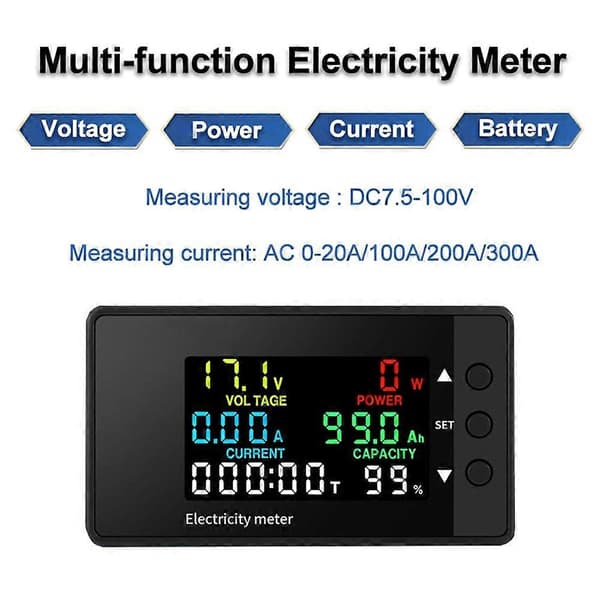 6-i-1 Voltmeter Amperemeter DC 7.5-100V Wattmeter LED Digitalt Elektrisk Meter Multifunksjonell Spenningsstrømmåler 0-20A