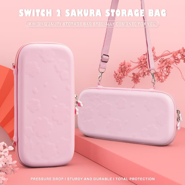 Sakura Protection Kit Compatible with Switch 2: EVA Case, Screen Protector, Stand & Button Caps for Enhanced Gaming