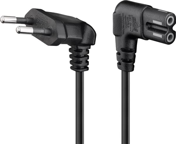 Tilslutningskabel med Euro-stik, vinklet, 2 m, sort