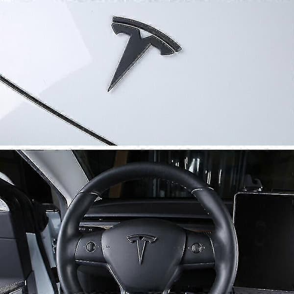 3x Mat Sort T-Logo Hætte Bagklap Rat Emblem til Tesla Model Y