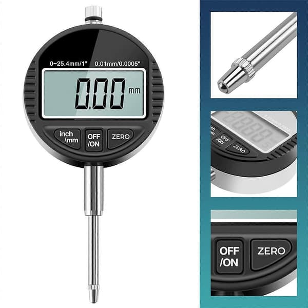 Digital indikatorklocka DTI 0,01 mm/0,0005\" Räckvidd 0-25,4 mm/1\" Mätklocka