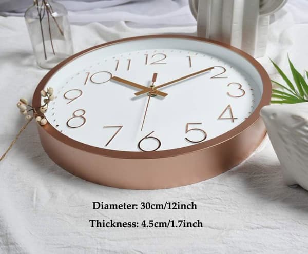 Modern tyst väggklocka, perfekt för vardagsrum, kök och sovrum, 20 cm diameter - Roséguld - Huvudbild