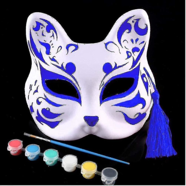 5 stk Gjør-det-selv-hvitpapirmaske Fox Cat Face Pulp Blank Håndmalt maske Personlighetsdesign Maske For Dansefest Festival Performance White
