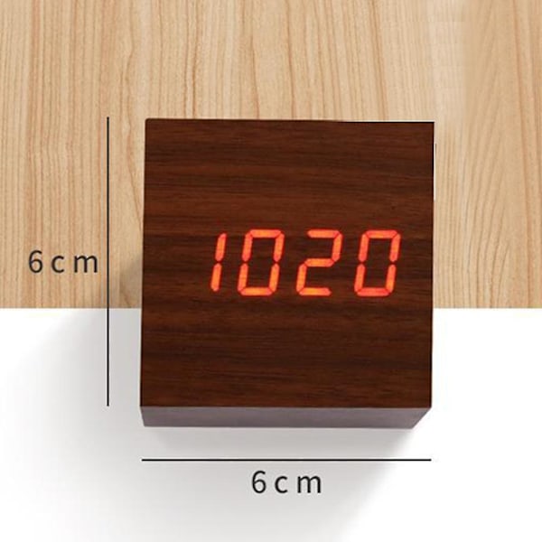 Puinen äänenohjattu neliö LED-digitaalinen USB/AAA-elektroninen pöytäherätyskello - VÄRI: Beige keltainen