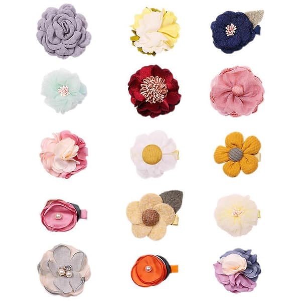 15 stk. hårspenner til jenter, blomsterspenner, forede hårspenner, søte blomsterhårtilbehør