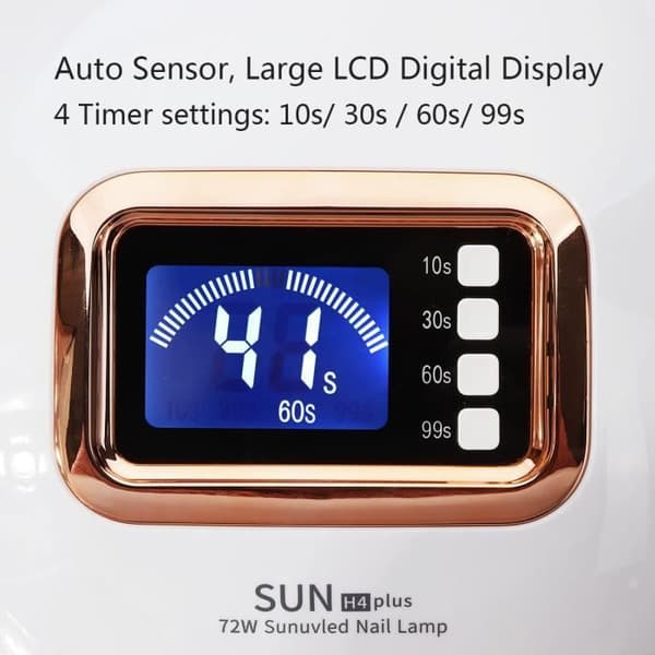 Professionel 72W UV Negletørrerlampe til Hænder og Fødder med LCD-skærm, Automatisk Sensor og 4 Timerindstillinger