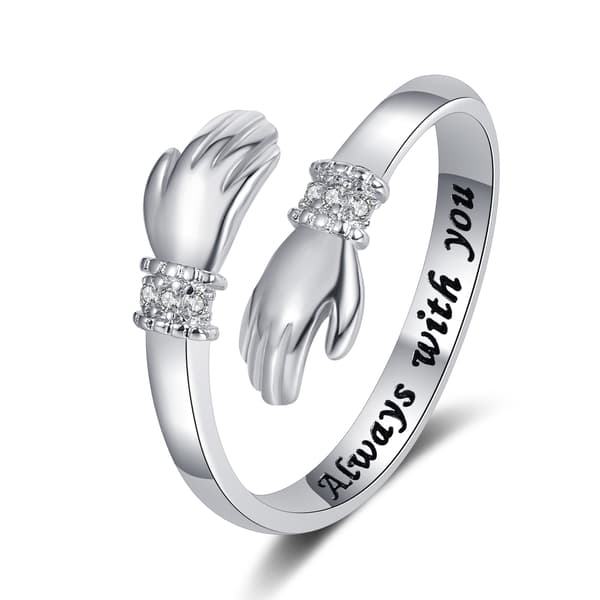 Adjustable Hug Ring with Love Message Silver