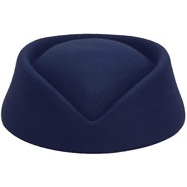 Stewardesse Hat i Uldfelt - Pillbox Hat til Kvinder - Flyvehostesse Cosplay Kostume